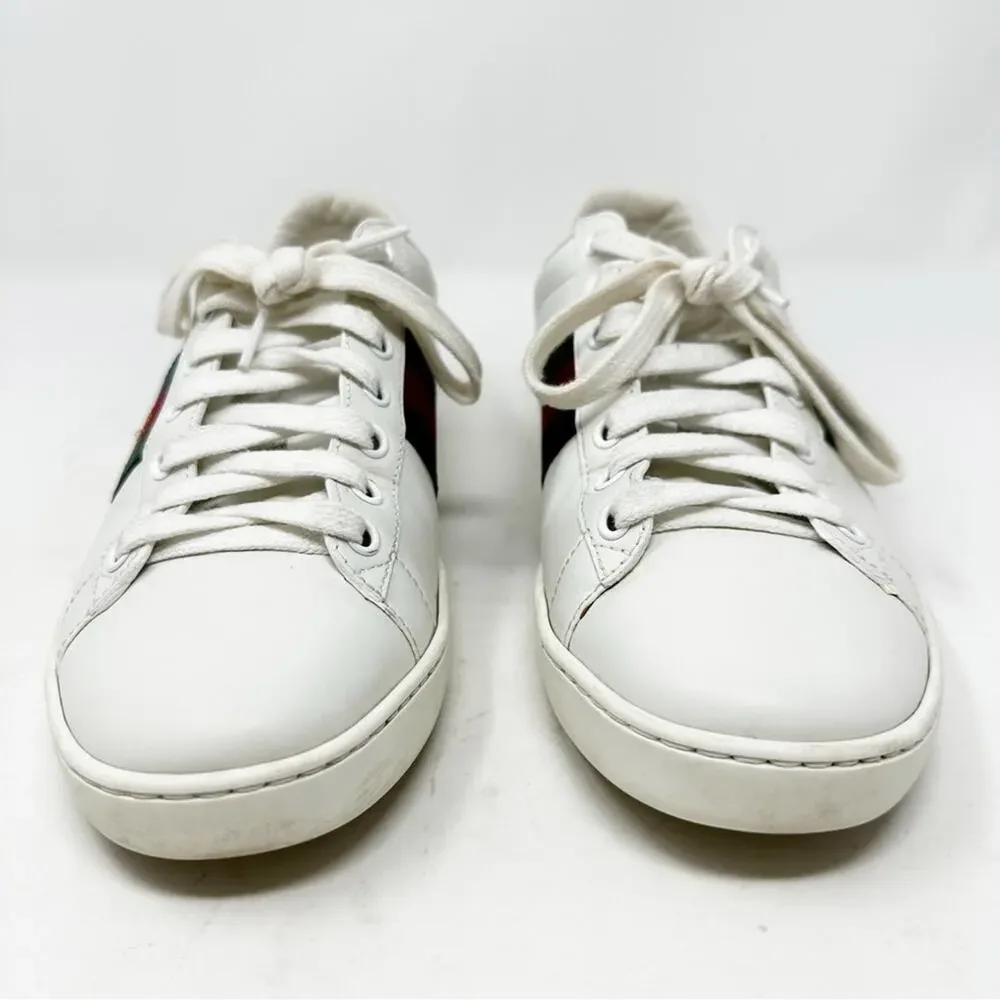 Gucci Ace Bee Web Stripe Leather Sneakers Womens Size EU 37.5